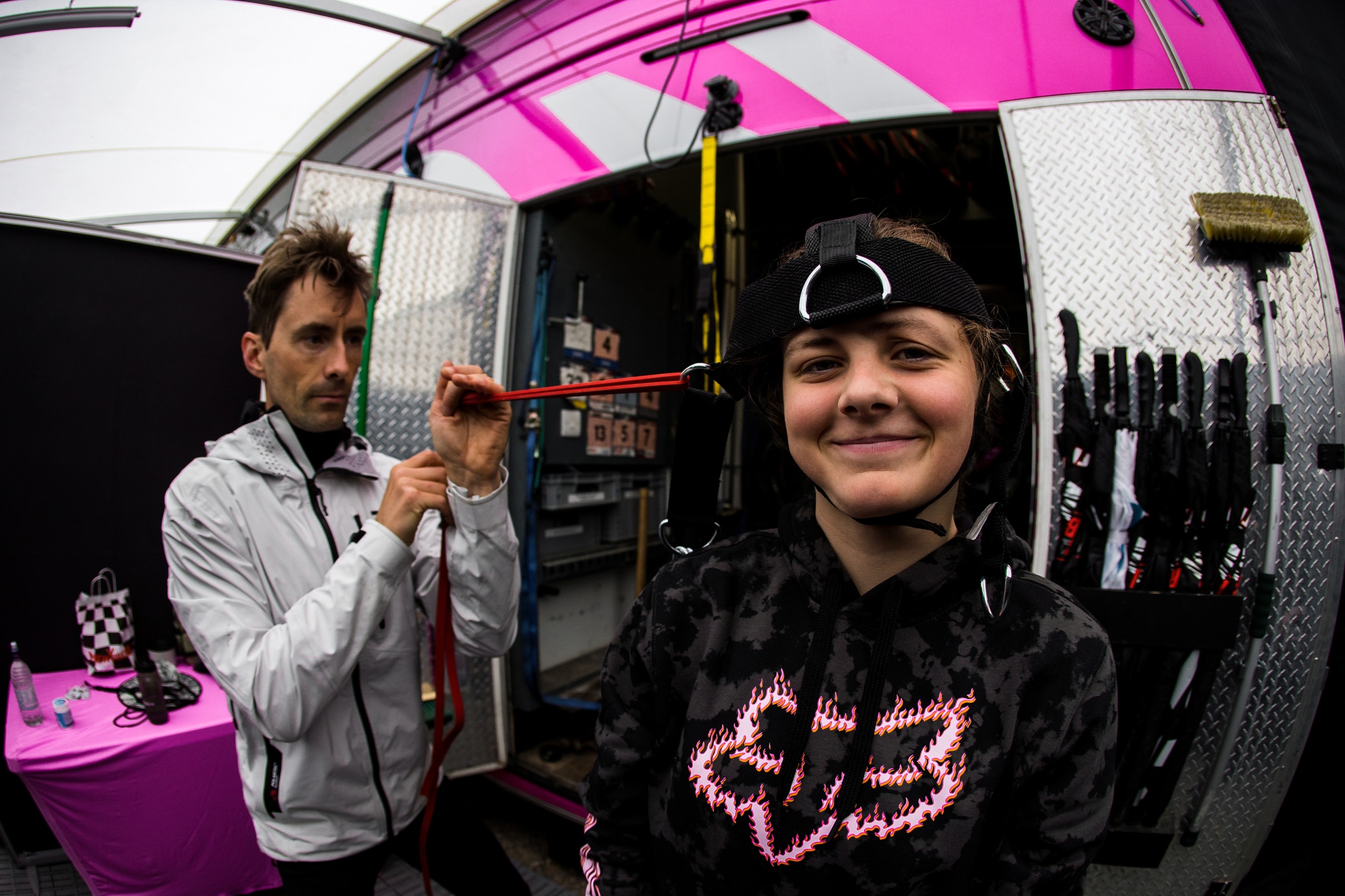 Chris Kilmurray takes his rider preparation seriously. Phoebe Gale seems happy enough to go along with it. Gale is a supertalent on a bike and put together a run to claim her first junior World Cup win of 2022.   PHOTO: BORIS